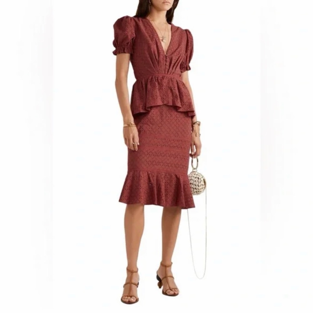 Johanna Ortiz Pink Puff Sleeve Midi Dress